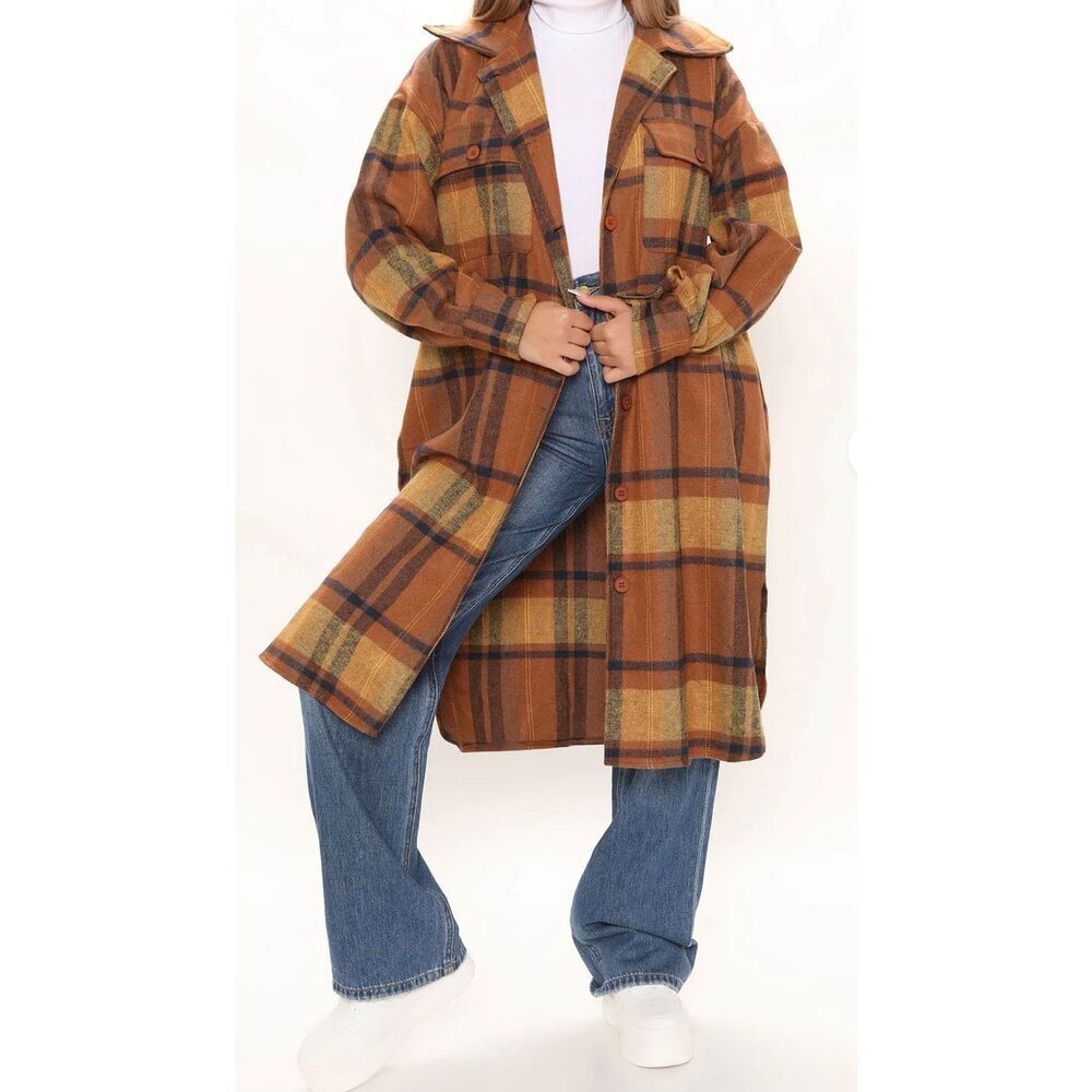 Fashion nova can’t tame a wild thing shacket- mustard/combo plaid plus size 2xl